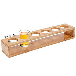 6 Round Holes Bamboo Shot Glasses Holders, Beer Wine Glasses Organizer Rack for Family Party Bar Pub, Rectangle, Sandy Brown, 64x328x51mm