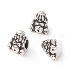 304 Stainless Steel European Beads, Large Hole Beads, Manual Polishing, Buddha, Antique Silver, 12x11x8mm, Hole: 4.5mm