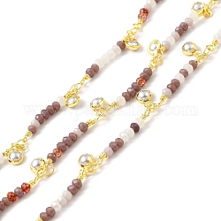 Handgefertigte runde Glasperlenkette, mit vergoldeten messingketten und ccb-perlenanhängern, langlebig plattiert, gelötet, mit Spule, indian red, 25x3 mm