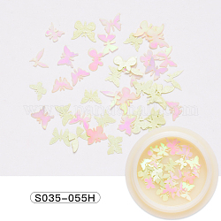 Cabujones de papel, decoraciones de uñas de moda, mariposa, amarillo verdoso, 3~5x5~7x0.1mm, 50 unidades / caja