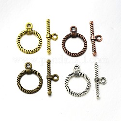 Tibetan Style Alloy Ring Toggle Clasps, Mixed Color, Ring: 22x17x2mm, Hole: 2.5mm, Bar: 26x8x3mm, Hole: 2.5mm