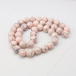 Chapelets de perles en turquoise synthétique, teinte, ronde, rose brumeuse, 4mm, Trou: 1mm, Environ 95 pcs/chapelet, 15.7 pouce