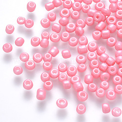 12/0 perles de rocaille rondes en verre de peinture de cuisson, rose, 1.5~2x1.5mm, Trou: 0.5~1mm, environ 30000 pcs / livre