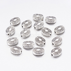 Abalorios de aleación de estilo tibetano, oval, plata antigua, sin plomo, cadmio, níquel, 11x9x4mm, agujero: 2 mm
