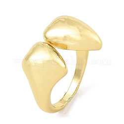 Double Heart Rack Plating Brass Open Cuff Rings, Cadmium Free & Lead Free, Real 18K Gold Plated, US Size 5 1/4(15.9mm)
