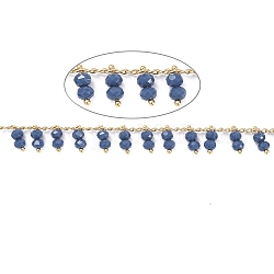 3.28 pie de cadenas de cuentas de vidrio hechas a mano, soldada, con fornituras de latón de tono de oro, Plateado de larga duración, azul de Prusia, 2x1mm