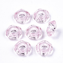 Epoxy Resin European Beads, Large Hole Beads, Donut, Faceted, Pink, 13~14x5mm, Hole: 6mm