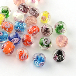 Perles vernissées lumineuses manuelles de fleurs intérieures, ronde, couleur mixte, 12mm, Trou: 2mm