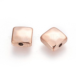 Revestimiento iónico (ip) 304 perlas de acero inoxidable, cuadrado, pulido manual, oro rosa, 8.5x8.5x4mm, agujero: 1.6 mm