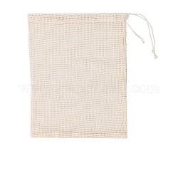 Bolsas de almacenamiento de algodón, bolsas de cordón, Rectángulo, blanco antiguo, 33x30 cm