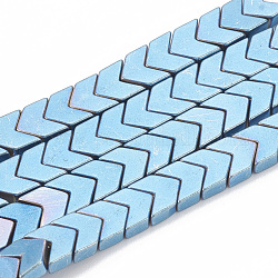 Chapelets de perles en hématite synthétique sans magnétiques, flèche, bleu plaqué, 6x4x2mm, Trou: 0.8mm, Environ 95 pcs/chapelet, 16.1 pouce