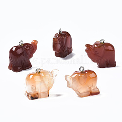 Natürliche Achat Anhänger, mit Messingplatinschlaufe, gefärbt, Elefant, Schokolade, 18x20x9 mm, Bohrung: 1.2 mm