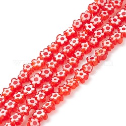 Millefiori a mano fili di perline di vetro, fiore, rosso, 3.7~5.6x2.6mm, Foro: 1 mm, circa 88~110pcs/filo, 15.75'' (40 cm)