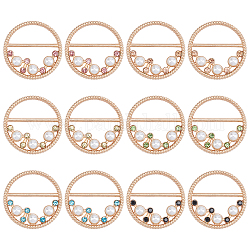 Arricraft 12 pièces 6 styles alliage résine imitation perles boucles, avec strass, plat rond, or clair, couleur mixte, 38x6mm, diamètre intérieur: 31 mm, 2 pièces / style