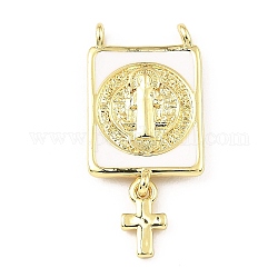 Rack Plating Brass Pendant, with Enamel, Long-Lasting Plated, Lead Free & Cadmium Free, Cross, Real 18K Gold Plated, 28x13x1.8mm, Hole: 1.6mm