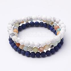 Mixed Gemstone Beaded Stretch Bracelet Sets, Stackable Bracelets, Natural Amazonite, Natural Lapis Lazuli(Dyed & Heated) and Howlite, Frosted, 2-1/4 inch(54mm)