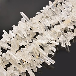 Brins de perles de cristal de quartz brut naturel, perles de cristal de roche, pépites, clair, 10~50x2~10mm, Trou: 1mm, environ 15.4 pouce ~ 17.3 pouces