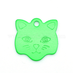 Цветные алюминиевые подвески, лазерная резка, двусторонняя собака имя питомца номер телефона идентификатор тег шарм, кошка, весенний зеленый, 23x22.8x1 мм, отверстие : 2.5 мм