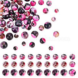 Aricraft 60 pièces 3 tailles de perles d'agate craquelées de feu naturel, Perles rondes en pierre à facettes, pierres précieuses amples, breloques pour bricolage, artisanat, fabrication de colliers et de bijoux, magenta