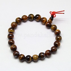 Bouddhiste bijoux de perles de mala bracelets tigre naturel bracelets élastiques des yeux, bracelets de perles de pierres précieuses rondes unisexes, verge d'or noir, 2 pouce (5 cm), 8mm