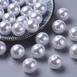 Perline acrilico perla imitato, tondo, bianco, 14mm, Foro: 2 mm, circa 370pcs/500g