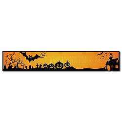 Camino de mesa de algodón y lino para mesa de comedor, Rectángulo, vara de oro oscuro, patrón temático de halloween, 300x1800mm