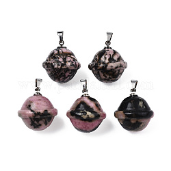 Natural Rhodonite Pendants, with Stainless Steel Color Tone Stainless Steel Findings, Planet, 22.5x20mm, Hole: 3x5mm