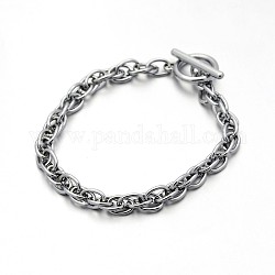 Iron Rope Chain Bracelets, with Toggle Clasps, Platinum, 215x5mm