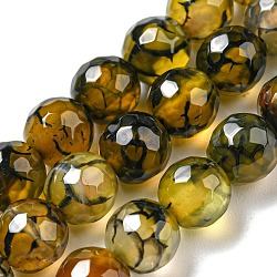 Natürliche Achat Perlen Stränge, gefärbt und erhitzt, Runde, facettiert, Olive, 6 mm, Bohrung: 1 mm, ca. 62 Stk. / Strang, 14.37~14.76 Zoll (36.5~37.5 cm)