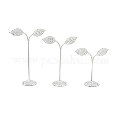 3 Sizes Bean Sprout Leaves Iron Earring Displays, Jewelry Display Rack, White, 8.4~8.6x3.45~3.5x8.8~14cm, Hole: 2.3mm