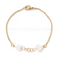 Bracelet à maillons coeur en coquillage synthétique, placage ionique (ip) 304 bijoux en acier inoxydable pour femmes, or, 7-3/8 pouce (18.8 cm)