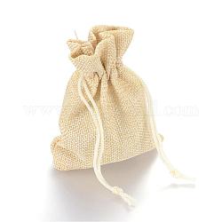 Polyester Imitation Burlap Packing Pouches Drawstring Bags, for Christmas, Wedding Party and DIY Craft Packing, Lemon Chiffon, 9x7cm