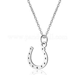 201 Stainless Steel Pendants Necklaces, with Cable Chains, Horseshoe, Stainless Steel Color, 16.3 inch(40cm), 1mm
