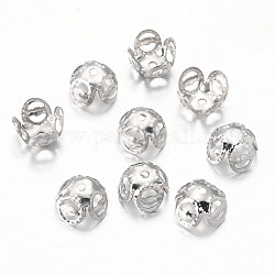 Iron Filigree Bead Caps, Platinum Color, Flower, about 8mm in diameter, hole: 1.2mm
