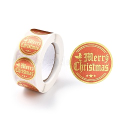 Рождественские тематические плоские круглые наклейки в рулоне, самоклеящиеся бумажные наклейки, для партии, декоративные подарки, С Рождеством, слово, 25x0.1 мм, о 500шт / рулон