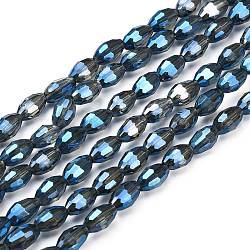 Electroplate Glass Beads Strands, Full Rainbow Plated, Faceted, Oval, Blue, 6x4mm, Hole: 1mm, about 72pcs/strand, 16 inch