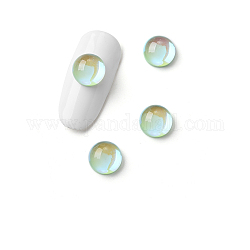 Half Round Translucent Glass Cabochons, Rainbow Plated, Nail Art Decoration Accessories, Light Green, 8x4mm, 10pcs/bag