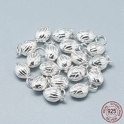 925 Sterling Silver Charms, with Jump Ring, Oval/Bud, Silver, 12x7x6mm, Hole: 4mm