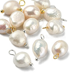 12 breloques en forme de pomme de terre en perles naturelles de 2 couleurs., avec des boucles de cuivre, or et argent, 13~15x6~8x6mm, Trou: 2.8mm, 6 pcs / couleur