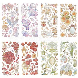 CRASPIRE 4 Sets 4 Styles PET Vintage Waterproof Plastic Flower Stickers, Self-adhesion Decals for DIY Scrapbooking, Travel Diary Caft, Mixed Color, Pattern: 5.5~75x3~50mm, 2 sheets/set, 1 set/style