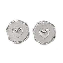 Ионное покрытие (IP) 304 плоская круглая форма из нержавеющей стали с серьгами-сердцами для женщин, цвет нержавеющей стали, 13x12.5 мм