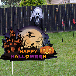 Plastic Yard Signs Display Decorations, for Outdoor Garden Decoration, Word Happy Halloween, Black, 230x360x4mm