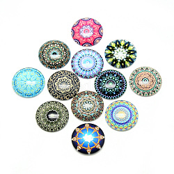 Cabochons en verre imprimé à dos plat, dôme / demi-rond, thème de la fleur géométrique, couleur mixte, 25x6.5mm