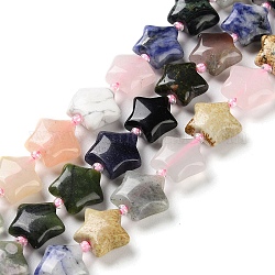 Naturelles et synthétiques mélangées perles de pierres précieuses brins, avec des perles de rocaille, étoiles du nord, 14~15.5x15~16x6.5~7mm, Trou: 1mm, Environ 24~25 pcs/chapelet, 15.55''~15.95'' (39.5~40.5 cm)