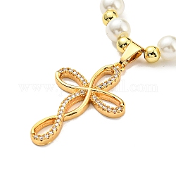 Collier avec pendentif en forme de fleur, plaqué sous vide, zircone cubique et strass, avec des chaînes de perles en plasit, 201 collier en acier inoxydable, or, 18.31 pouce (46.5 cm)