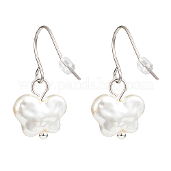 Boucles d'oreilles pendantes papillon en perles de plastique, 304 bijoux en acier inoxydable pour femme, blanc, 27mm, pin: 0.6 mm