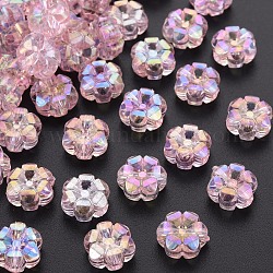Transparente Acryl Perlen, ab Farbe plattiert, Blume, rosa, 10x5 mm, Bohrung: 1.8 mm, ca. 1650 Stk. / 500 g