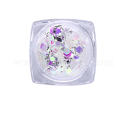 Accesorios de decoración de uñas con láser brillante, Con polvo de brillo y lentejuelas, diy sparkly paillette consejos uñas, violeta, 0.1~3.5x0.1~3.5mm, 1 g / caja