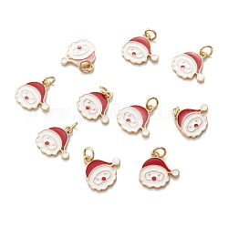 Echte 18 Karat vergoldete Messing Emaille Charms, mit Sprungring, für Weihnachten, Weihnachtsmann, rot, 14x14x1.5 mm, Bohrung: 3.4 mm