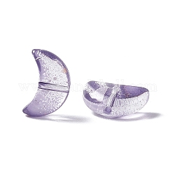 Galvanoplastie perle de verre transparente, une feuille d'or, croissant de lune, support violet, 9x14x6mm, Trou: 1.2mm